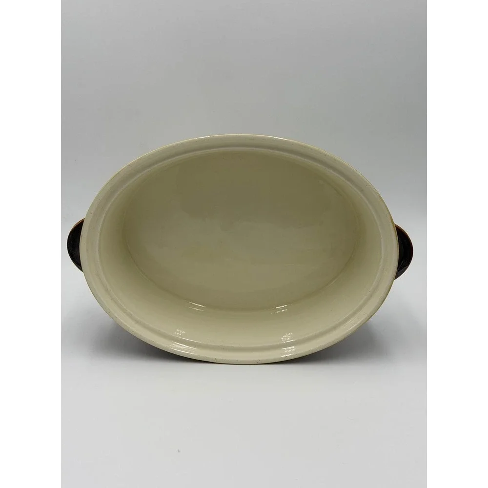 Vtg Villeroy & Boch Oval Casserole Vegetable Dish Brown Rust Glazed Handled 10x7